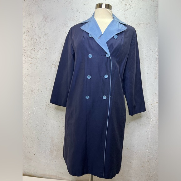 Vintage Jackets & Blazers - Handmade Vintage 1960s Raincoat Blue Light Blue Double Breasted